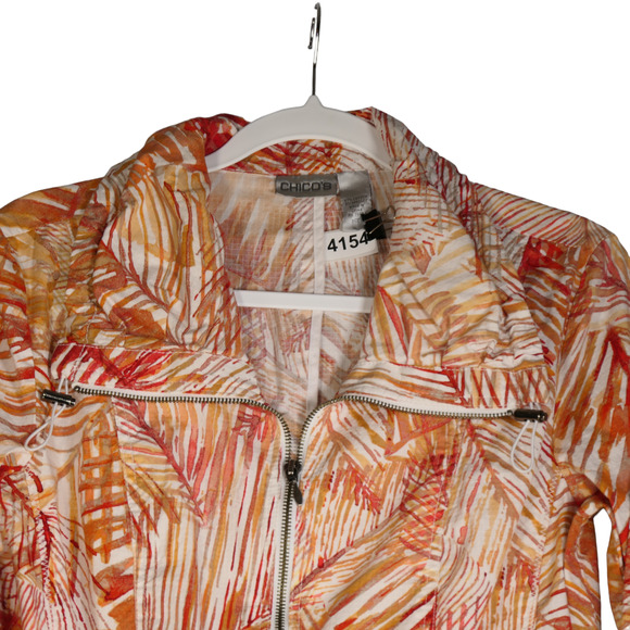 Chicos Jacket Womens Size 1 Medium Funnel Neck Full Zip Orange Lightweight - Picture 2 of 13